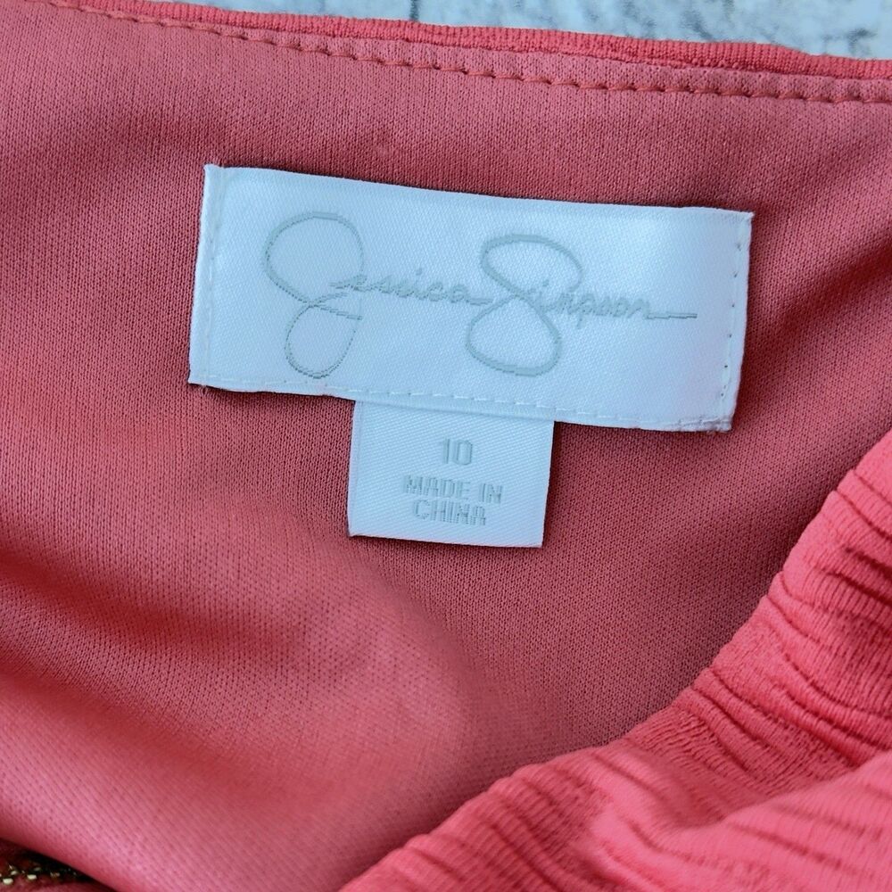 New Jessica Simpson Women Dress 10 Orange Textured Cut Out Back Pleated Pocket - Picture 8 of 16